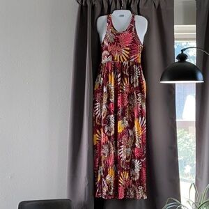 Floral Sleeveless Maxi Dress - Red and Yellow